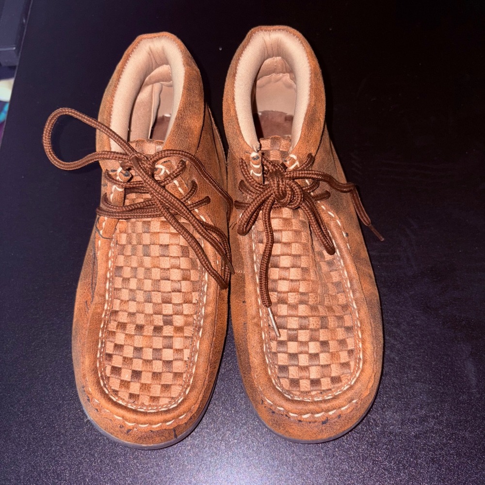Twisted X kids Driving Moc Casual Shoes basket weve leather western size 3 youth